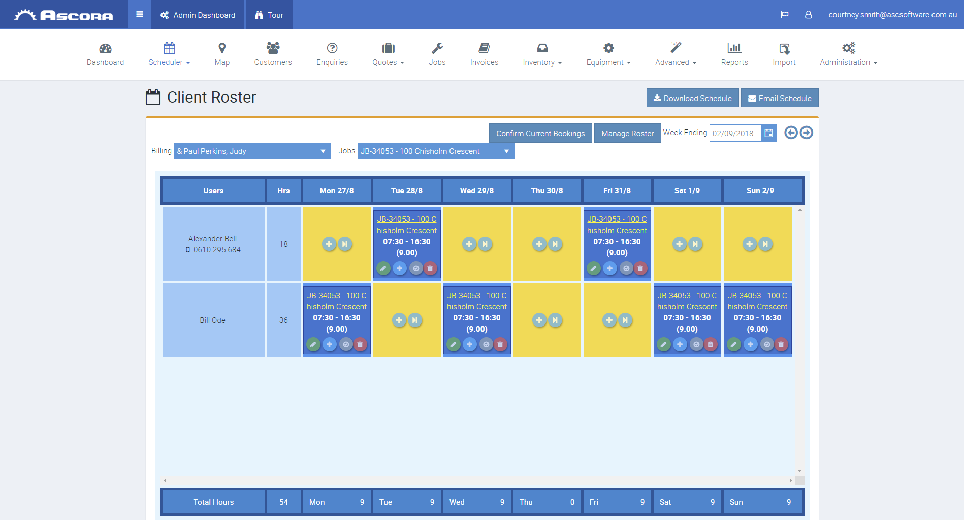 Fast and Powerful Rostering with Ascora