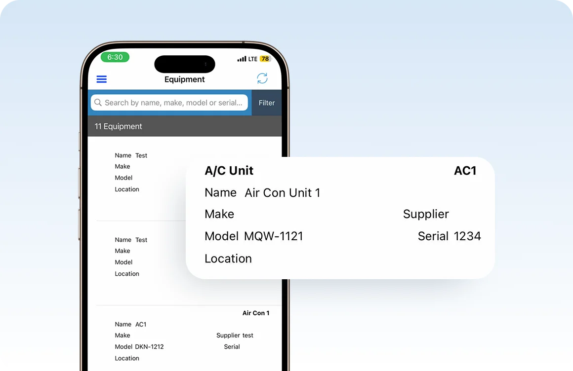 Ascora enables you to customize equipment details on the mobile app.
