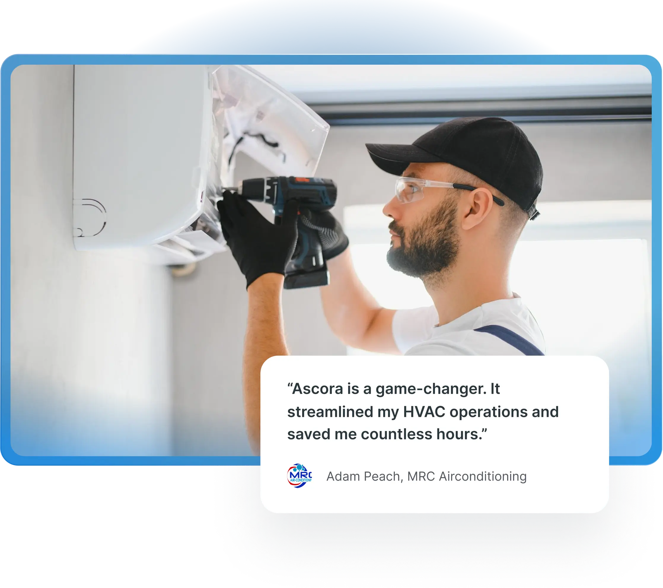 HVAC technician on the job using Ascora to manage scheduling, equipment, and service calls from the field.