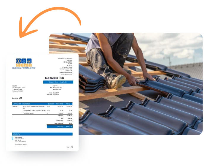 Marketing graphic showcasing invoice creation from quote.