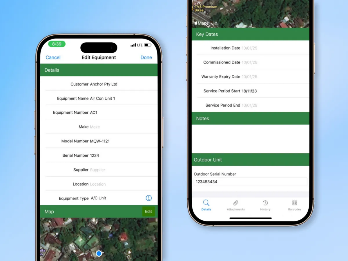 Customise equipment details on the mobile app
