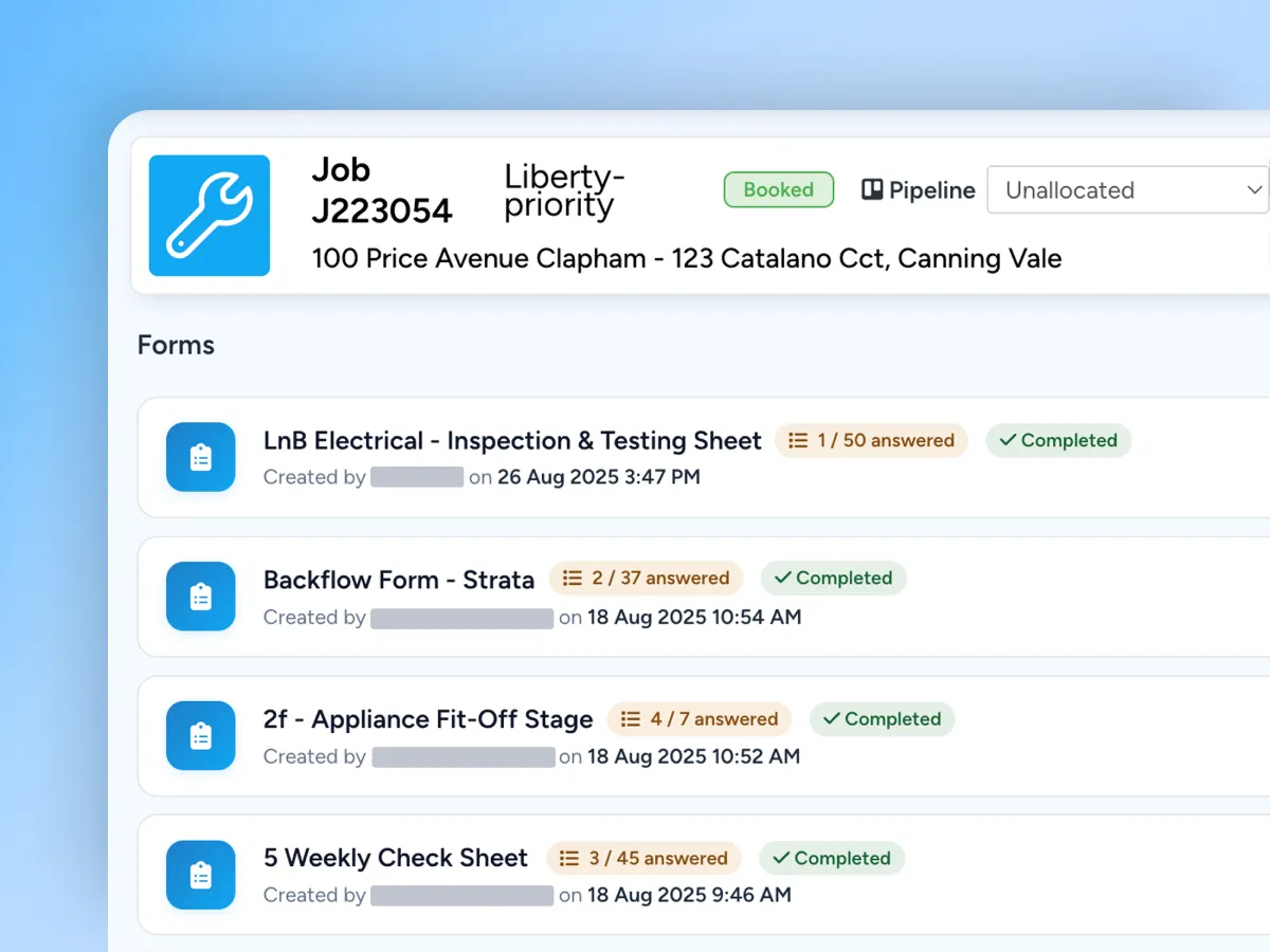 Customised field forms