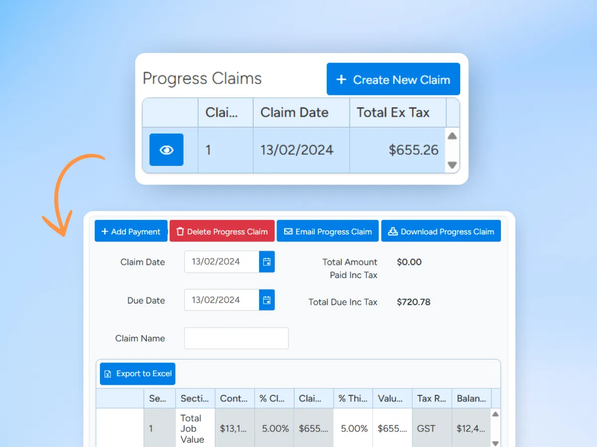 Progress claims in Ascora
