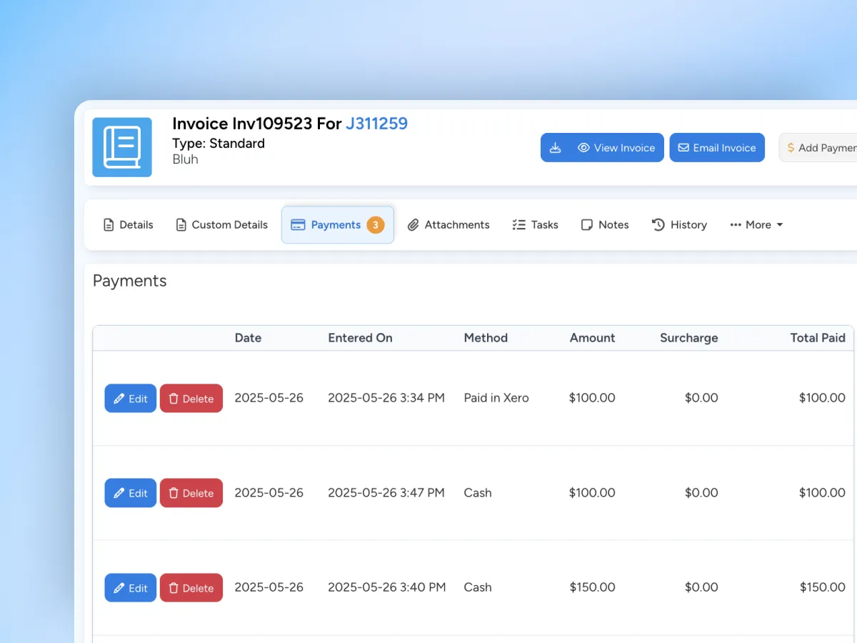 Payment tracking in Ascora