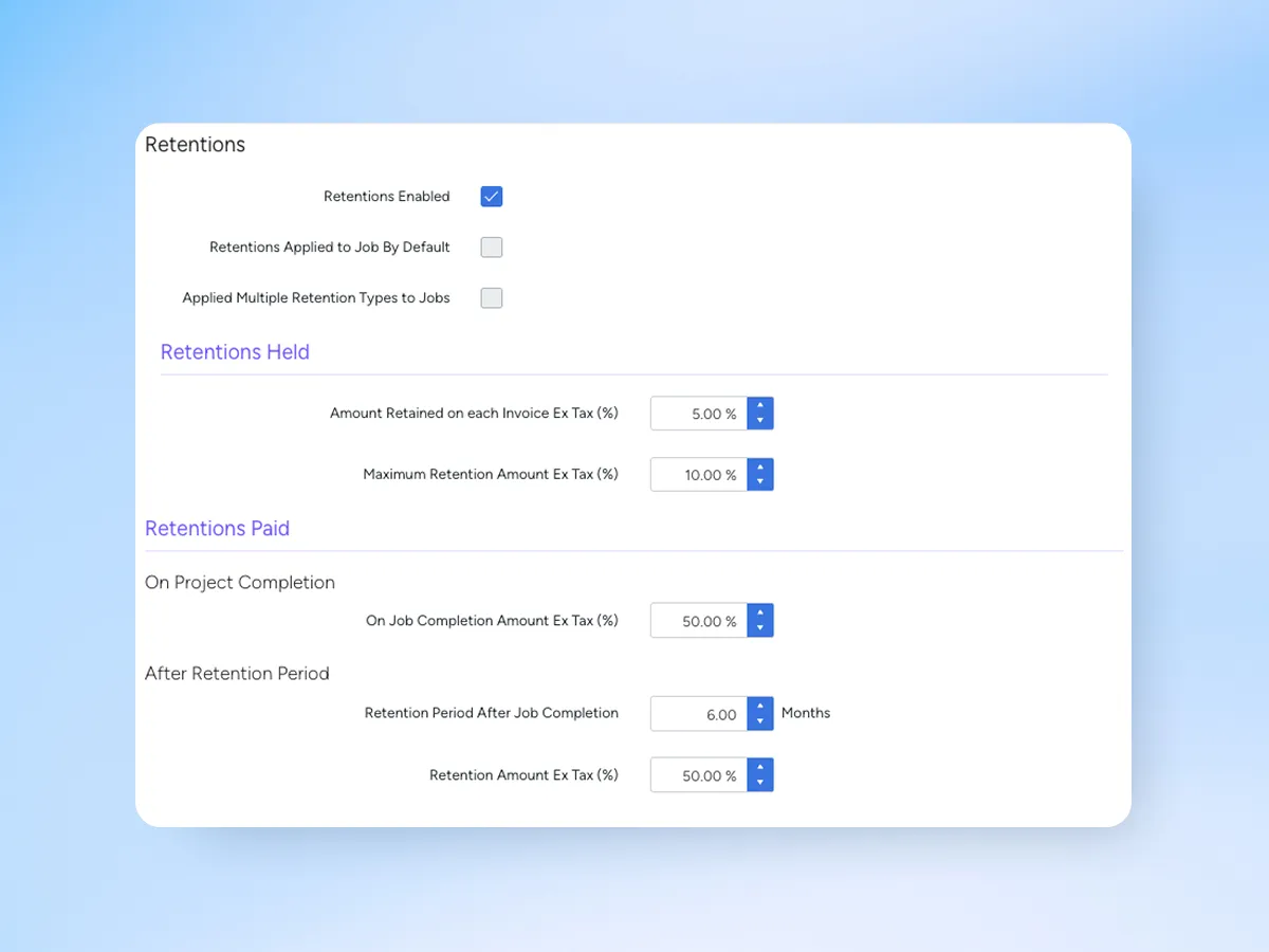 Retention rules settings in Ascora
