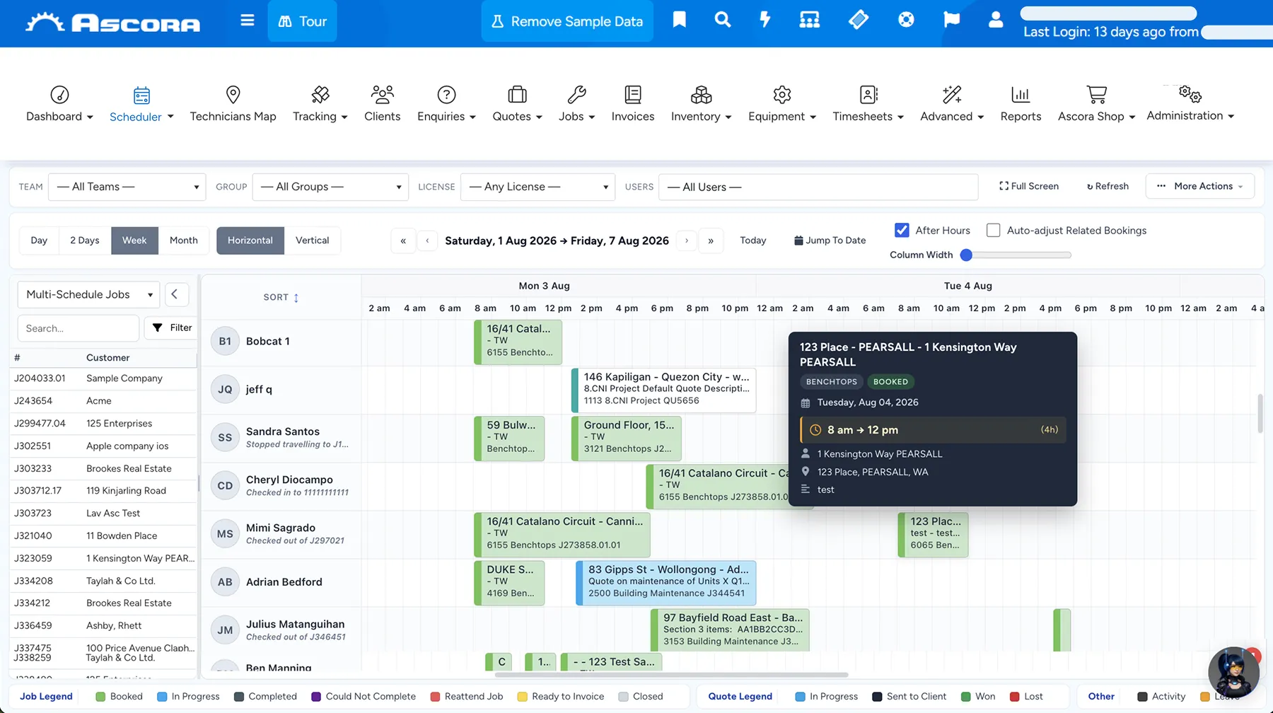 Tablet showing Ascora drag-and-drop scheduler, click to play walkthrough