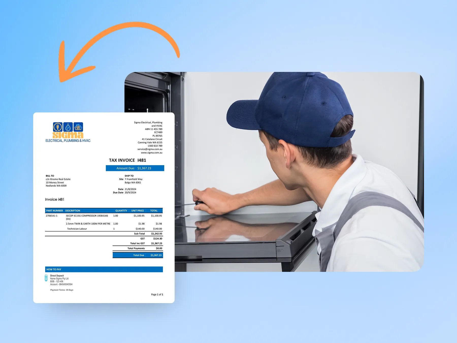 Marketing graphic showcasing invoice creation from quote.