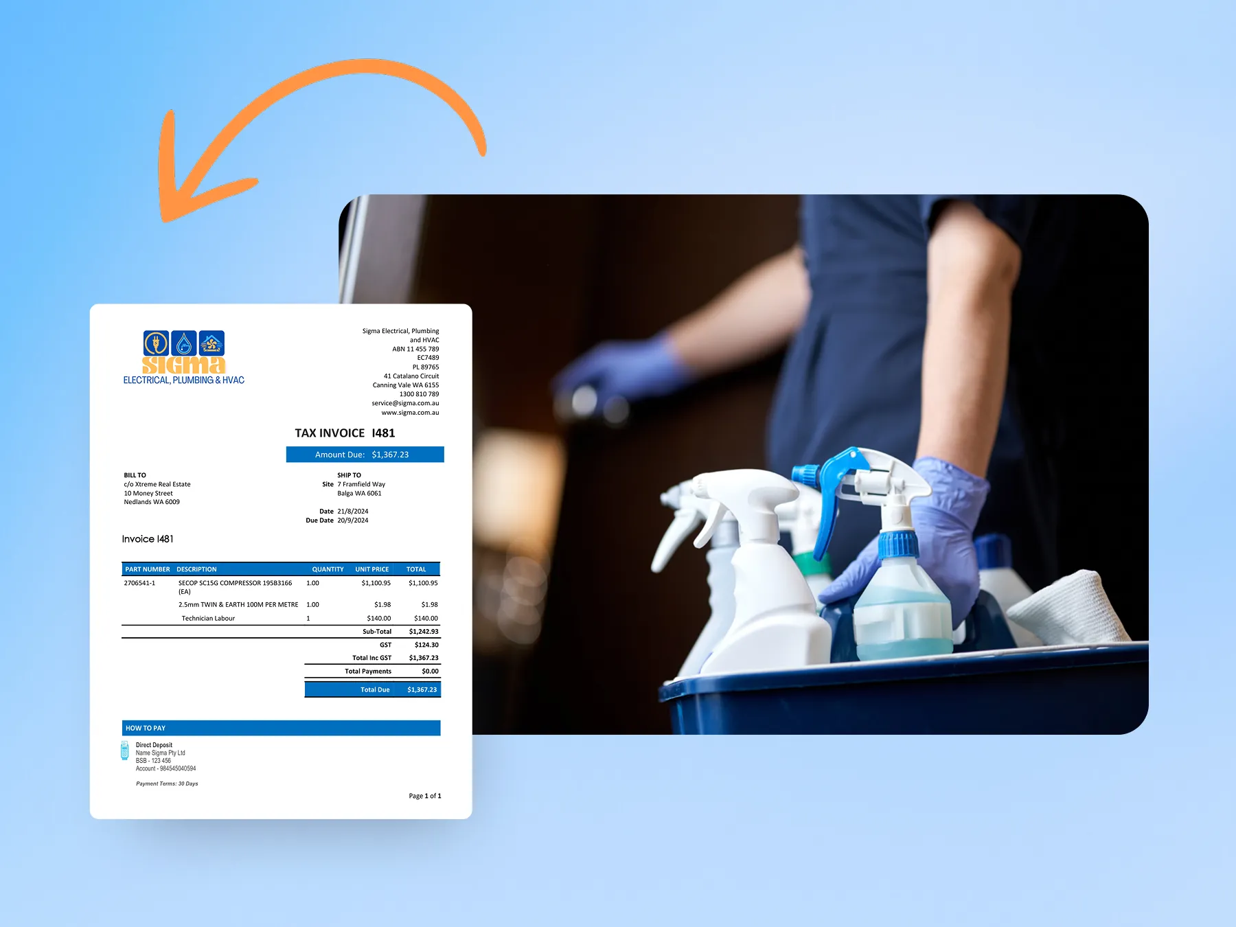 Marketing graphic showcasing invoice creation from quote.