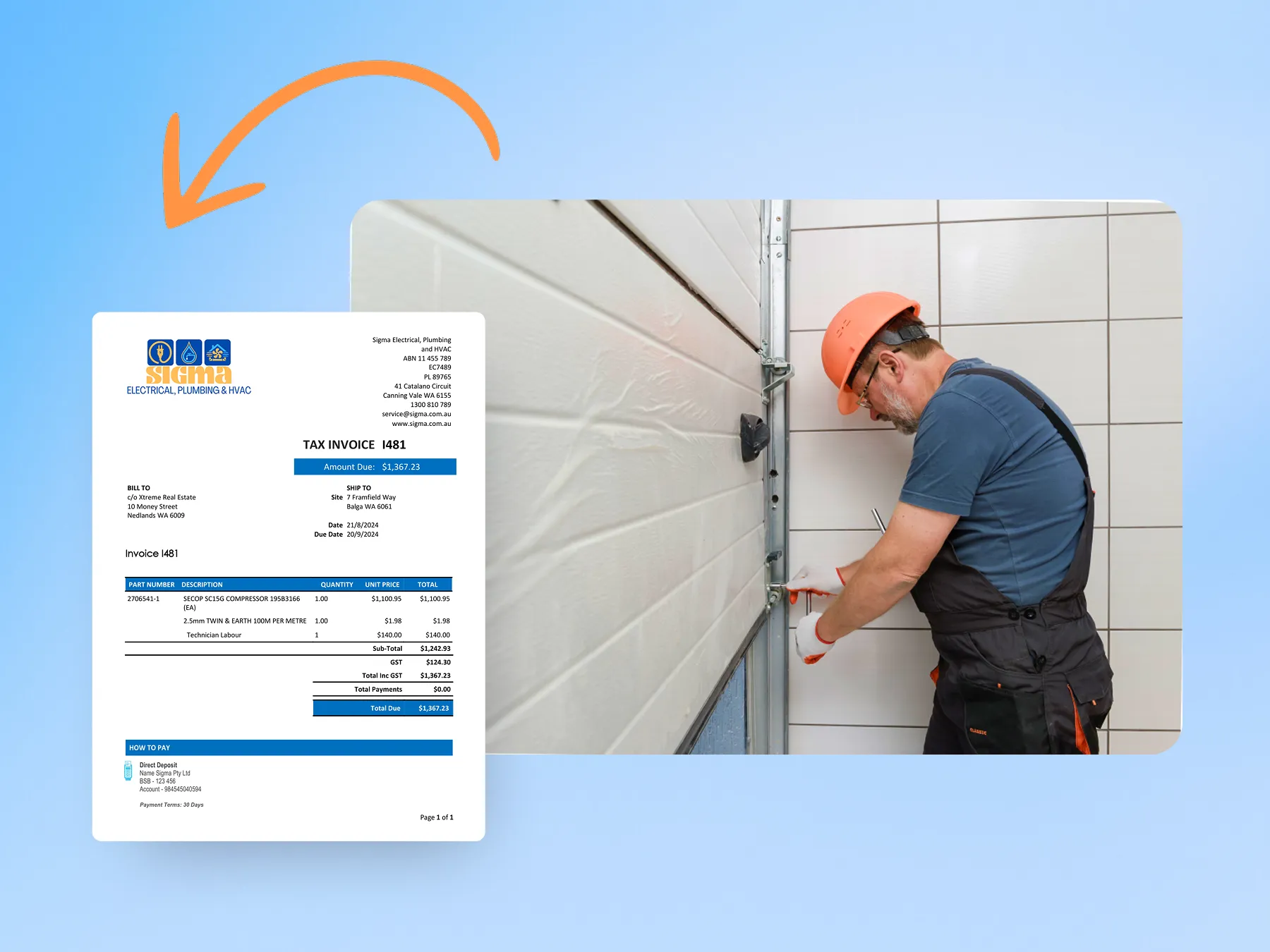 Marketing graphic showcasing invoice creation from quote.