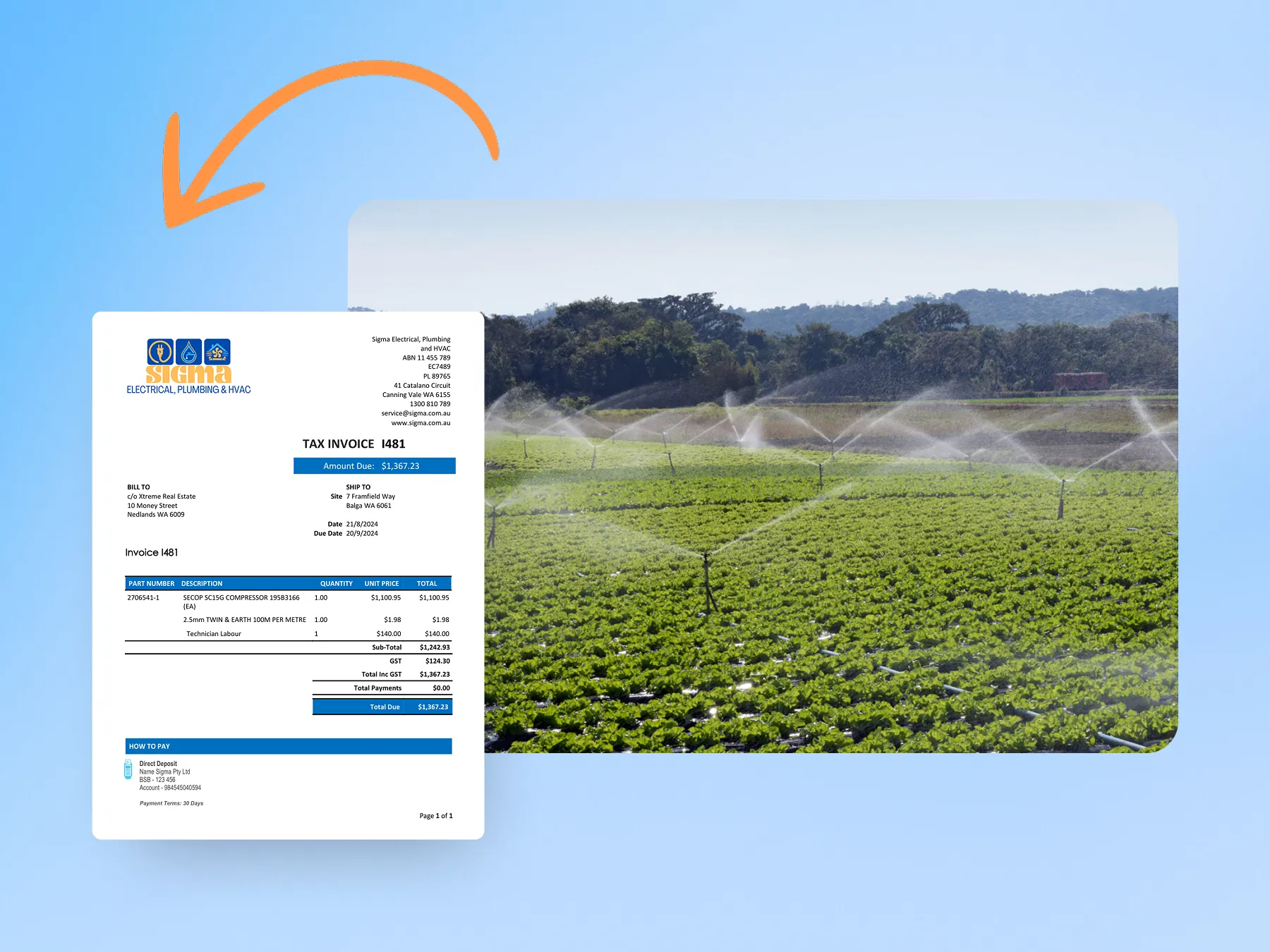 Marketing graphic showcasing invoice creation from quote.
