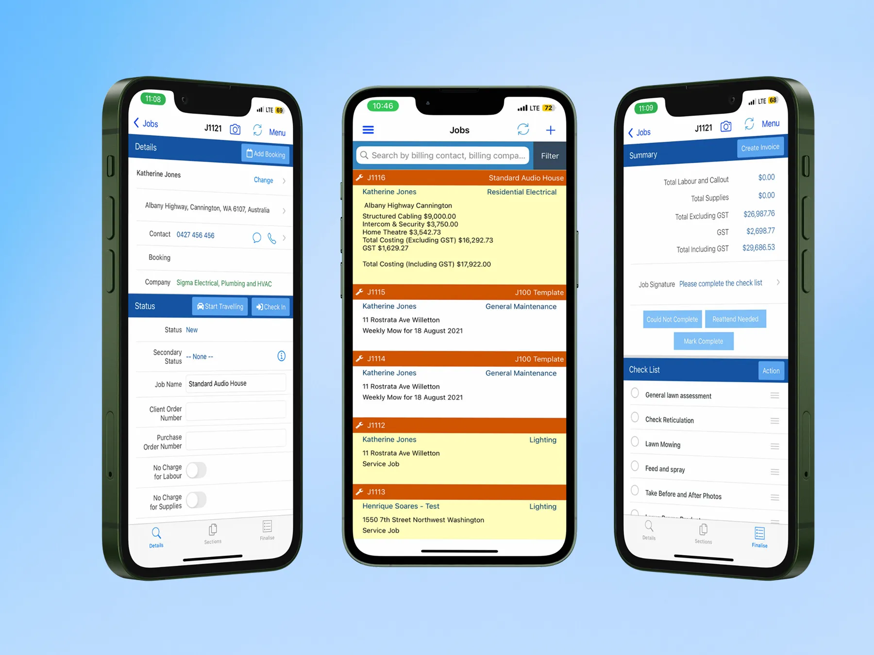 Painter using the Ascora mobile app to update job status, capture photos and complete jobs onsite.