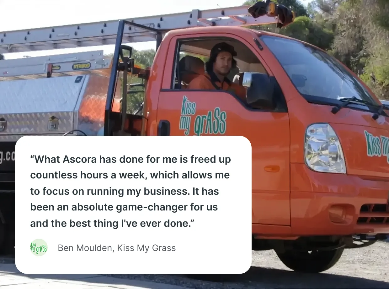Landscaping crew at work on a garden site, Ascora helps schedule crews, manage jobs and get paid faster.