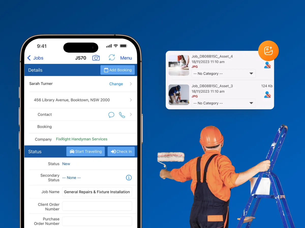 Painter capturing job sign-off and progress photos on a phone
