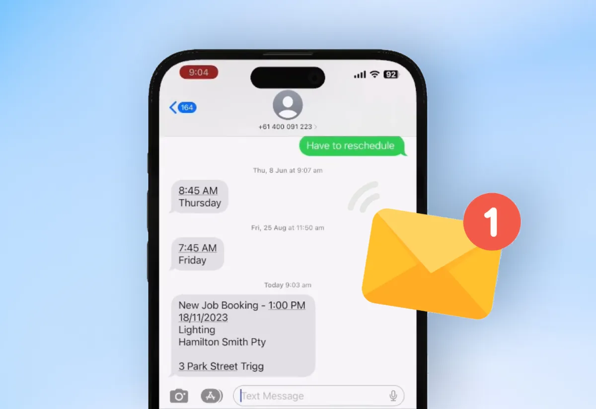 A smartphone showing a job booking update for a roofer.